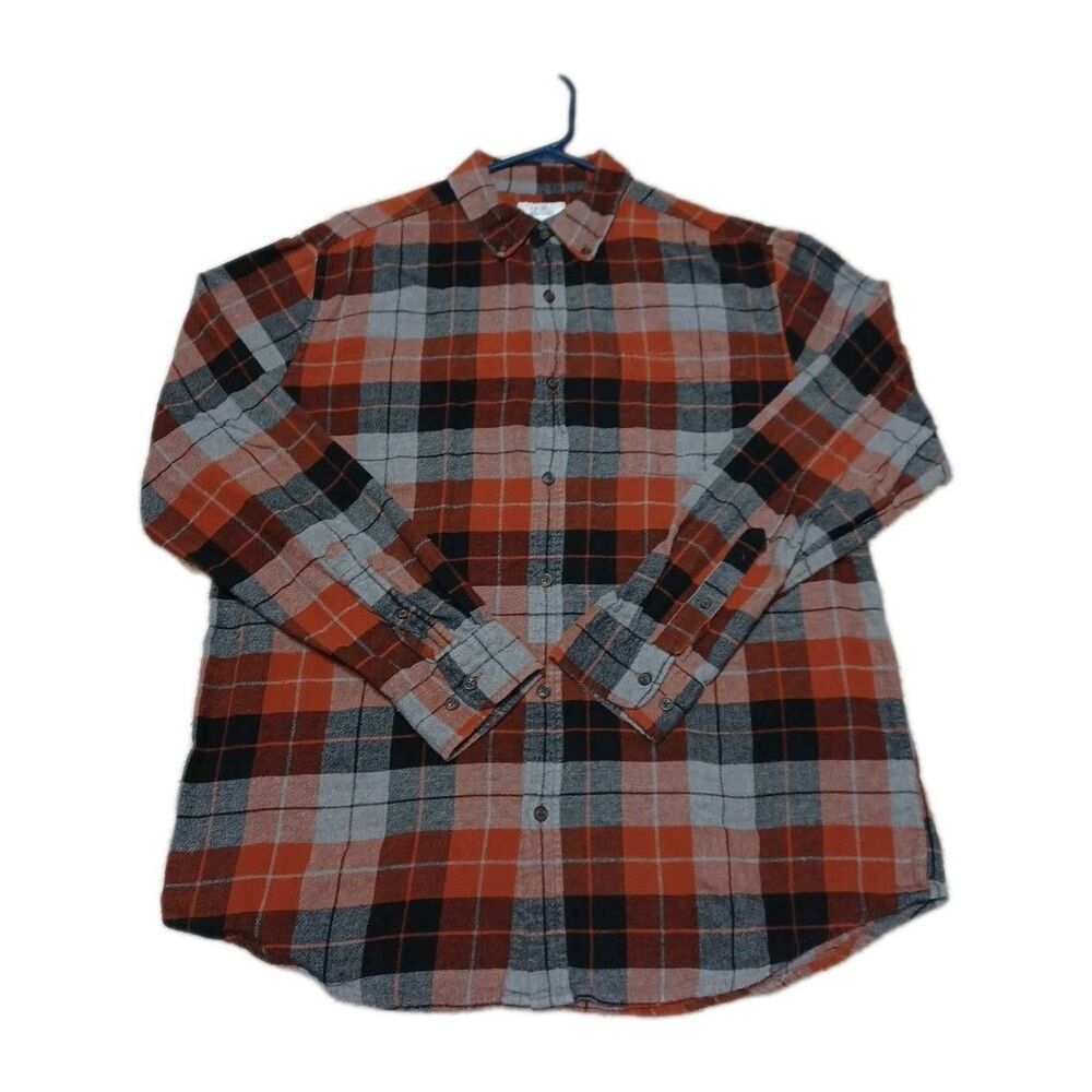 Croft & Barrow Signature Flannel Men's Large Orange Plaid Long Sleeve Button Up